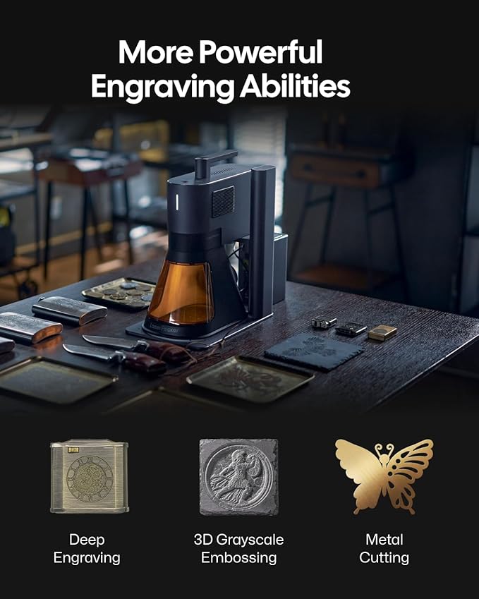 LaserPecker LP5 20W Fiber & Diode Dual Laser Engraver, 10X Faster 0.0027mm Precision for Metal Wood Jewelry, 3D Grayscale & Color Engraving, Portable 6kg Laser Cutter for Instant Store Customization