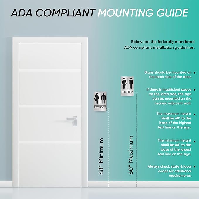 Unisex Bathroom Signs, Restroom Sign For Business - For Men and Women - 2 Pack - 9" by 6" - ADA Compliant with Braille - Strong Double-Sided Adhesives Included - Apply to Office, Home, Public Door/Wall