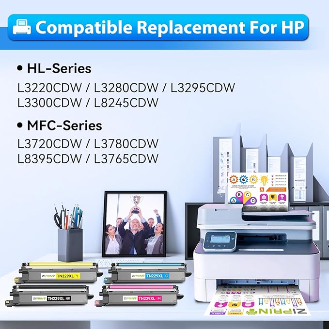 ZIPRINT TN229XL TN229 Toner 4 Pack Compatible Replacement for Brother TN229 TN 229 Toner Cartridges for Brother MFC-L3780CDW HL-L3280CDW MFC-L3720CDW HL-L3220CDW HL-L3300CDW HL-L3295CDW Printer