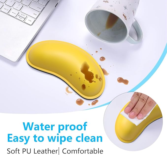 Dapesuom Mouse Wrist Rest, Ergonomic Memory Foam Mouse Wrist Support, Leather Hand Rest Pad Cushion for Gaming, Office, Laptop, Wireless Mouse, Men, Women, Pain Relief & Easy Typing, Apricot Yellow