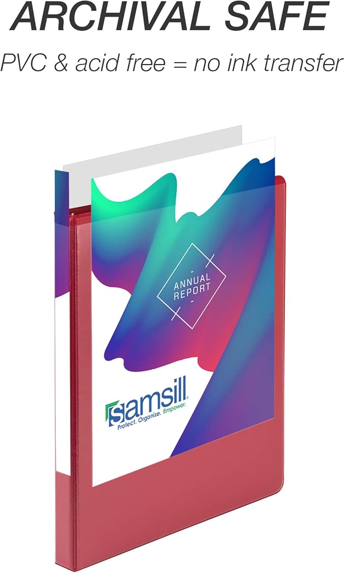 Samsill Durable .5 Inch Binder, Made in the USA, Round Ring Customizable Clear View Binder, Red, 8 Pack (MP88413)