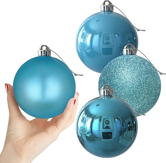 Baby Blue 4.0" Large Christmas Balls - Christmas Tree Decoration Ornaments Shatterproof Hanging Balls for Birthday Halloween Holiday Wedding Decorations Set of 4pcs