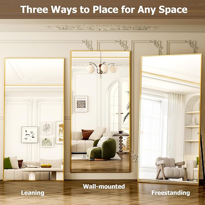 GLSLAND-38 x 77" Rectangular Full Length Mirror - Large Floor Mirrors Aluminum Alloy Frame Full Body Dressing Mirror for Bedroom, Living Room,Gold