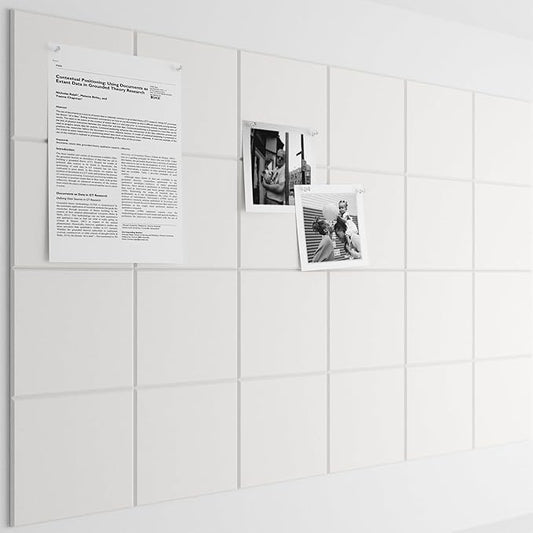 Bumusty Large Cork Board Alternative-36 x24 Felt Bulletin Board Tiles, with 30 Pushpins, 40 Adhesive Tabs, 6-Pack Slat Wall Paneling, Cork Boards for Office Push Pin Board Felt Board-Milky White