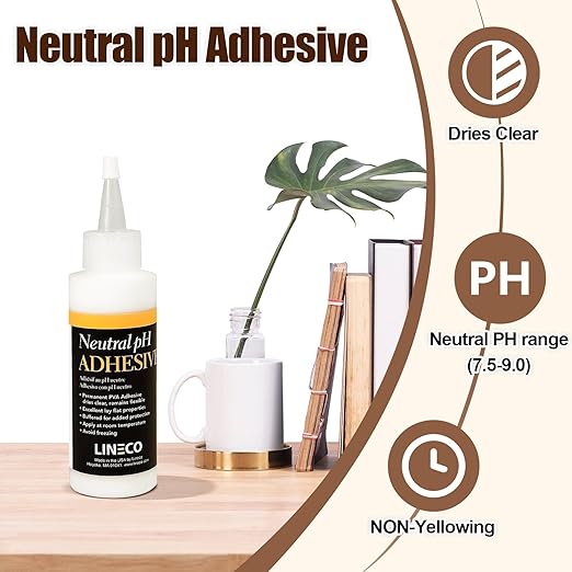 LINECO Neutral pH Adhesive, 4 Oz, Acid-Free, All-purpose Glue, Dries Clear and Remains Flexible, Used for Bookbinding and Book Repair, Framing, Collages, Paper Art and Crafts