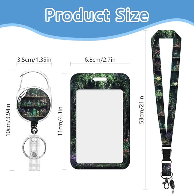 Skull Bookshelf Badge Holder Reel Lanyard,ID Card Badge Holder Retractable Name Tag Clips for Doctor Nurse Teacher Office Student