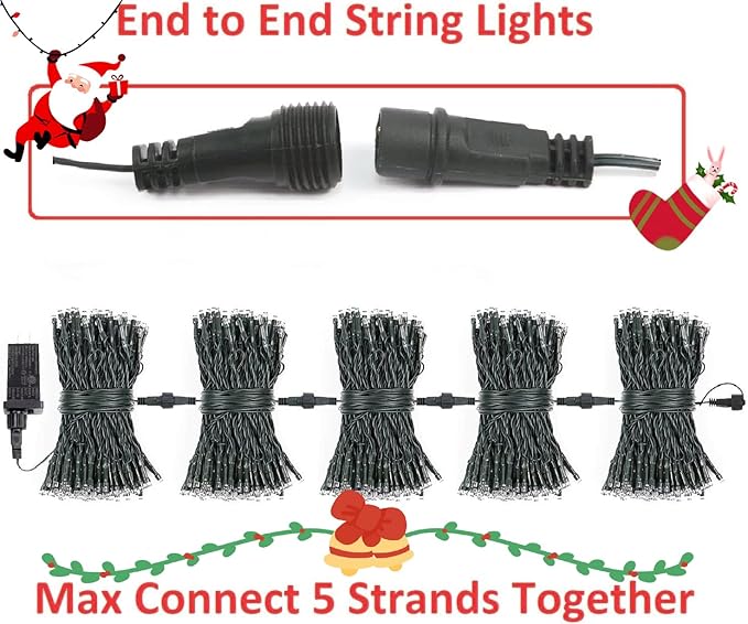 2-Pack Total 164FT 400LED Connectable Christmas Lights Outdoor, Christmas String Lights Waterproof with 8 Modes & Timer, Green Wire Twinkle Lights for Xmas Tree Decorations Outdoor Indoor, Warm White
