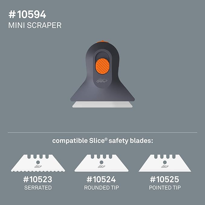 Slice 10594-CS Small Scraper, Ceramic Blade, Lasts 11x Longer Than Metal, Finger Friendly, Never Rusts, No Strain on Thumb or Hand, Blade Locks in Position, Compact Size, Left or Right Hand, 12 Pack