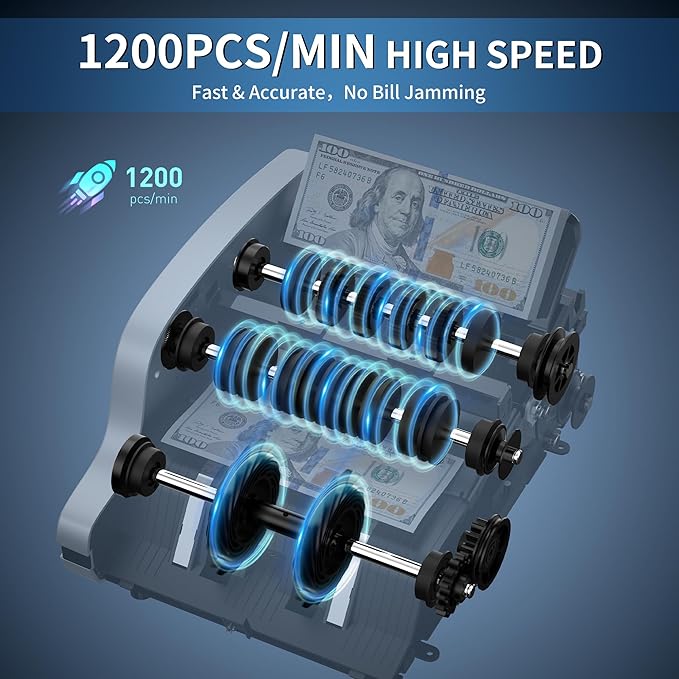 PONNOR Money Counter Machine with Value Count, UV/MG/IR/MT/DD Counterfeit Bill Detection, Dollar Euro Cash Counter with Count/Add/Batch/Auto Modes, External LCD Display