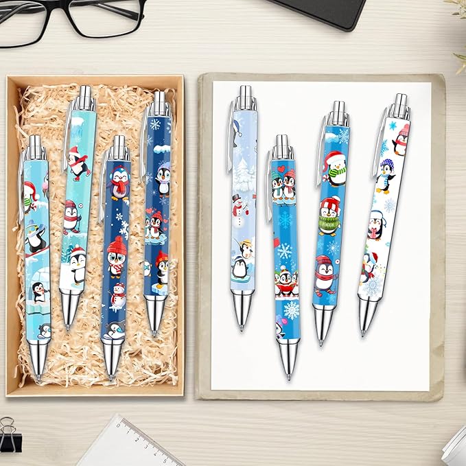 Idealmuzik Penguin Pens Set – Cute Penguin-Themed Gel Pens for Kids, Teachers, and Office Gift Exchange – Funny Penguin Designs – Perfect Stationery Gifts, Party Favors, and Stocking Stuffers, 8 Pack