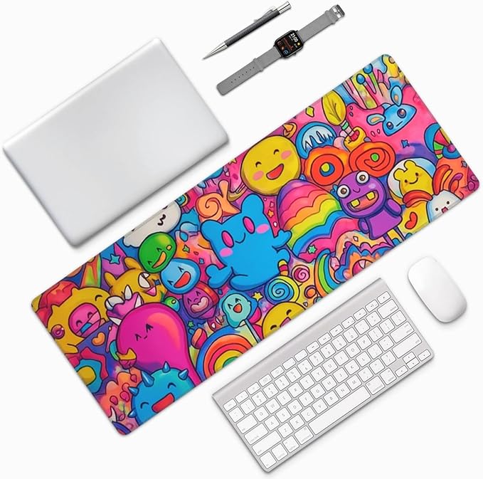 Cartoon Mouse Pad 31.5 X 11.8 Inch Big Desk Rubber Base Stitched Edges Keyboard Pad XXL Mouse Mat for Home Game and Office