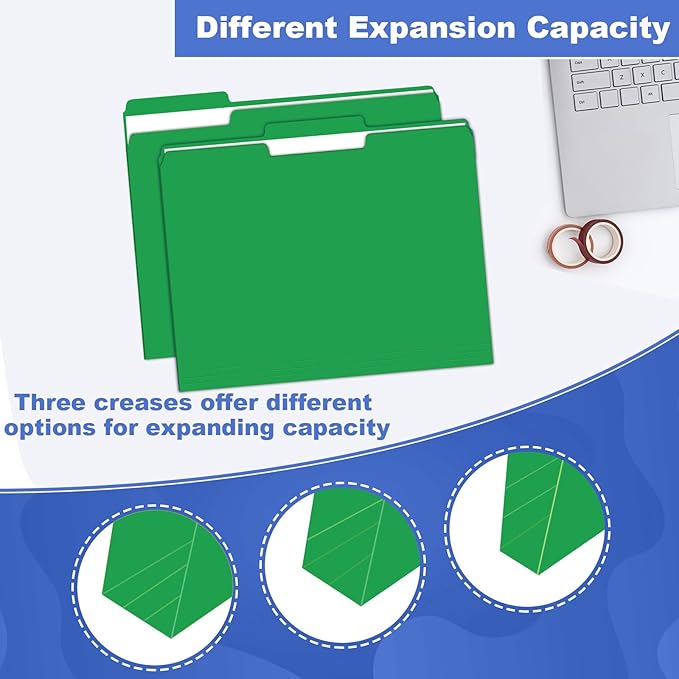 File Folder, HERKKA 120 Pack 1/3 Cut Tab File Folders, File Folders Great for Organizing and Filing, Letter Size, Green