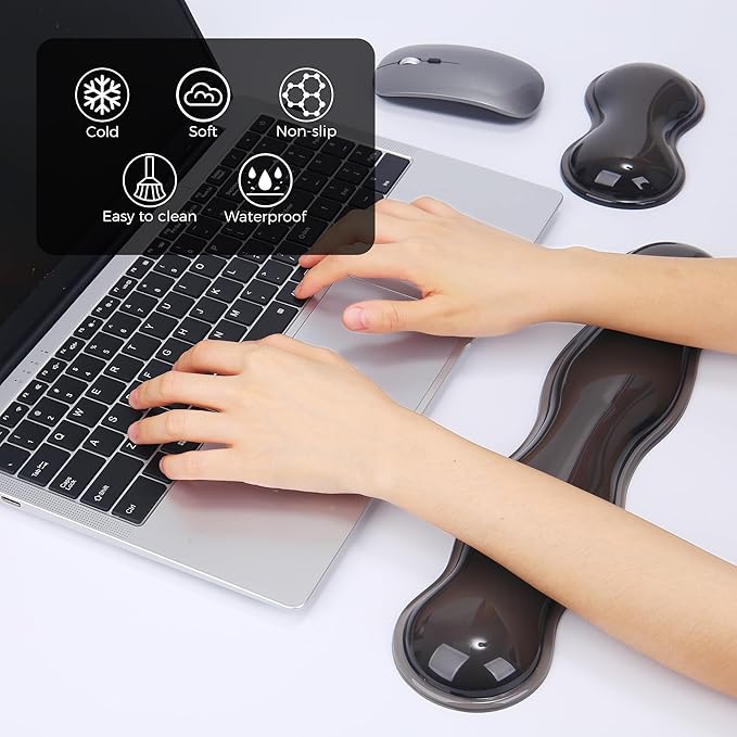Gel Wrist Rest for Keyboard and Mouse, Wrist Rest for Keyboard, Mouse Wrist Support, Pain Relief, Cool Touch, Non-Skid, Keyboard and Mouse Wrist pad Set