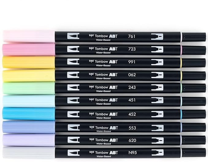 Tombow 56187 Dual Brush Pen Art Markers, Pastel, 10-Pack. Blendable, Brush and Fine Tip Markers