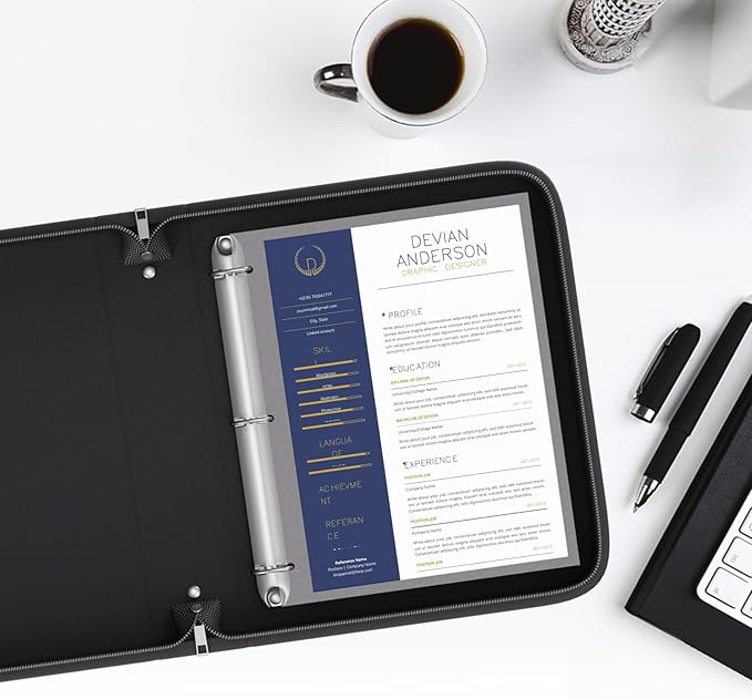 Fireproof 3 Ring Binder with Zipper, 2 Inch D Rings Hold up 450 Sheets of 8.5" x 11" (A4), Compatible with Clear Page Protectors, Built-in net and Pen Holder (1 Pcs, Black, 2")