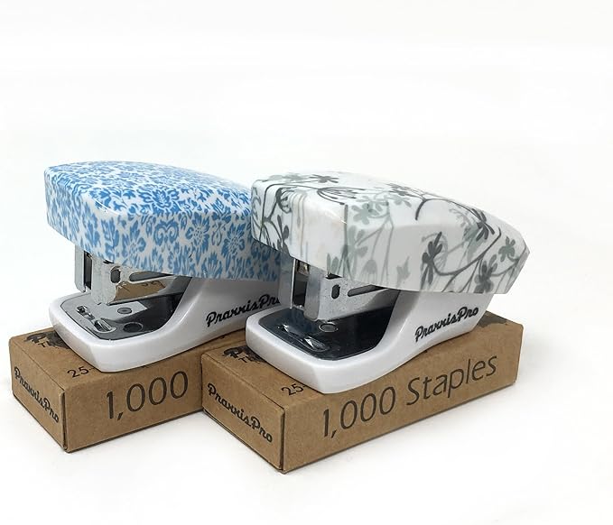 Aria Premium Mini Stapler Set by PraxxisPro - with Built-in Staple Removers, 2000 Standard Staples Included - for Office, School, and Travel, Set of 2, Bluebell & Dandelion