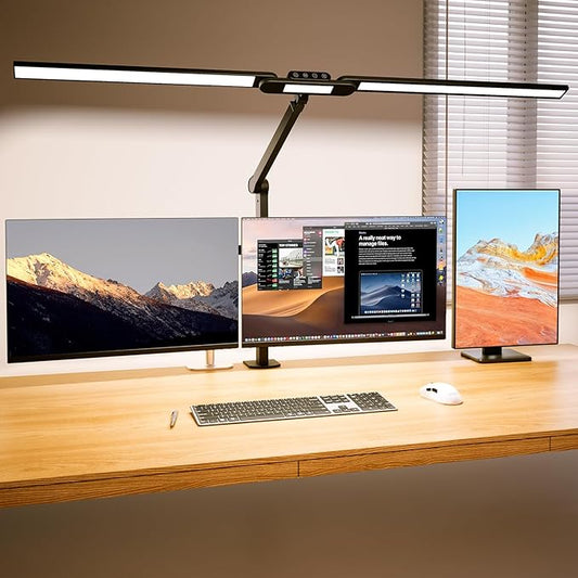 LED Architect Desk Lamp with Clamp - 24W Ultra Bright Adjustable Swing Arm Light for Home Office, 3000 Lumen Auto Dimming Computer Lamp with Stepless Touch Control, Rotatable for Video Calls, Drafting