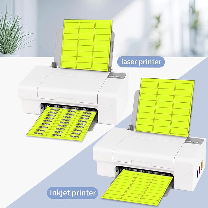 STARLIBOO 1" x 2-5/8" Address Labels- Neon Color Fluorescent Mailing Labels Stickers for Laser/Ink Jet Printer 8.5"×11"- Fluorescent Yellow