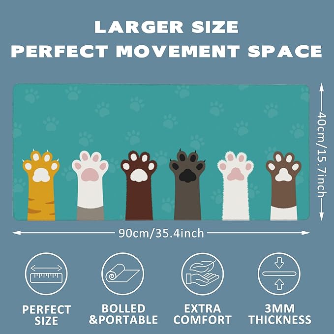 Extended Gaming Mouse Pad Cute Cat Paws Large Mousepad with Stitched Edges,Anti-Slip Rubber Base Keyboard Mouse Mat Desk Pad for Gaming Home Office 35.4 x 15.7 inches