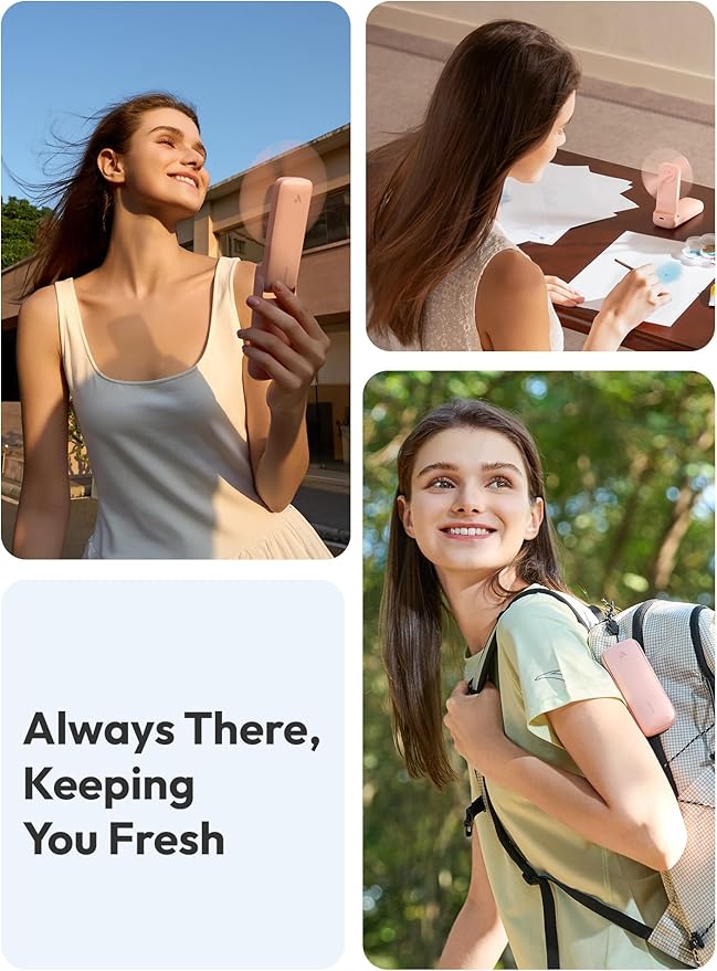 Aecooly Slim Portable Fan with Mirror, Thin Handheld Fan, USB Rechargeable Mini Personal [24H Max Cooling Time], Battery Powered Small Foldable Pocket for Travel, Lash, Makeup, Gifts for Women -Pink