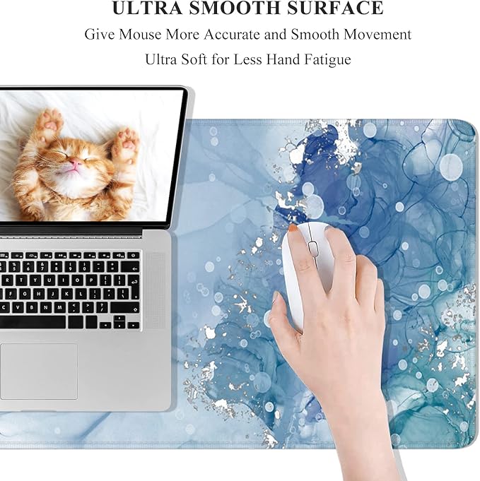 Desk Mat, 32" x 12" XXL Extended Large Gaming Mouse Pad, Desktop Decor Desk Pad, Cute Men Women Office Supplies and Accessories, XL Mouse Mat for Laptop & Keyboard, Blue Ink Painting