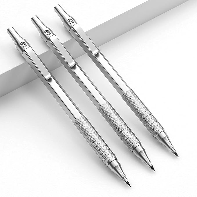 Nicpro Metal 2.0 Mechanical Pencil Set with Case, 3 PCS Drafting Lead Holder with 10 Tubes 2mm Graphite Lead Refill(HB 2H 4H 2B 4B) &Colors, Sharpeners, Erasers for Artist Writing, Drawing, Sketching
