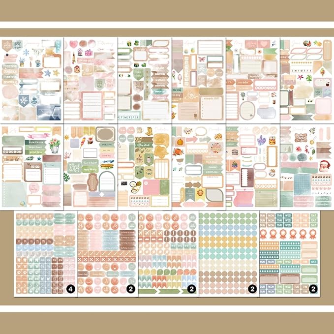 1700+ Planner Stickers Book, 24 Sheets Waterproof Repositionable Stickers for Journal, Bullet Planner, Scrapbook & Calendar, Functional Decorative Sticker Set & Gift (Retro Boho)