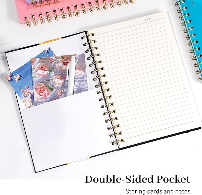 Yoment Lined Spiral Notebook Journal A5 Small Spiral Notebooks 5x7 160 Pages Thick College Ruled Paper Spiral Bound Journal Wire Bound Notebooks for Work Note Taking School, Black