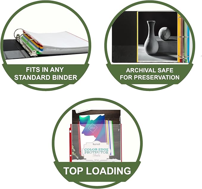 Samsill Color Edge Sheet Protectors 8.5 x 11 Inch, Page Protectors for 3 Ring Binder, Standard Weight, Clear Sheet Protector, Letter Size, Top Loading, Acid Free, 100 Pack