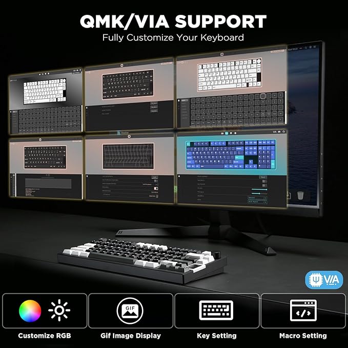 YUNZII AL80 Wireless Mechanical Keyboard,Full Aluminum CNC, Smart LCD Display,Hot Swappable Gasket Mount 75% Layout with Knob,BT/2.4G/USB-C,QMK/VIA Support for Win/Mac (Black, Gateron Zero Switch)