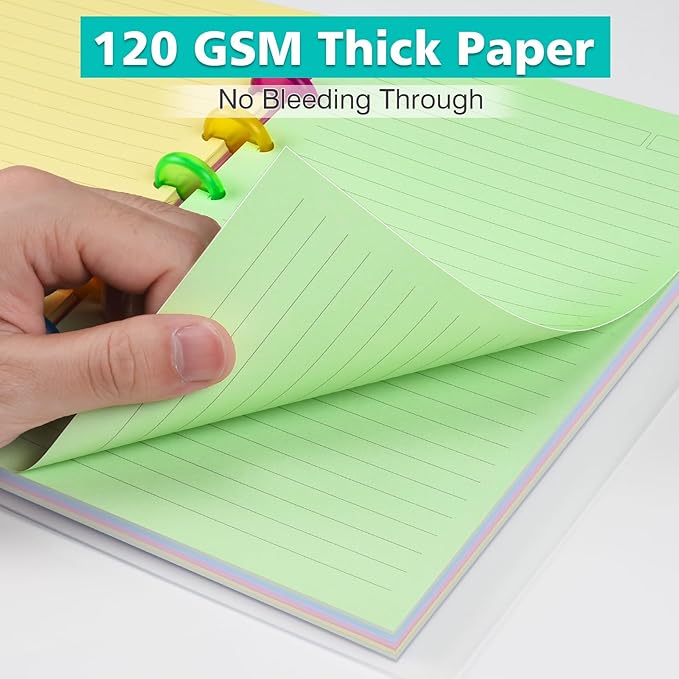 Junior Size 8 Discs 120gsm Discbound Refill Paper, Discbound 5 Colorful Line Papers, Disc Paper Refill, Loose-Leaf Papers, Disc Planner Inserts