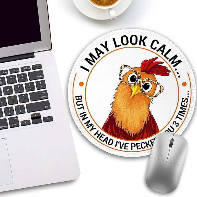 Funny Chicken Mouse Pad, Small Round Rooster Mouse Pads for Desk, Mini Travel Mousepad for Work Wireless Computer Laptop, Office Desk Accessories, 8.6 x 8.6 inch