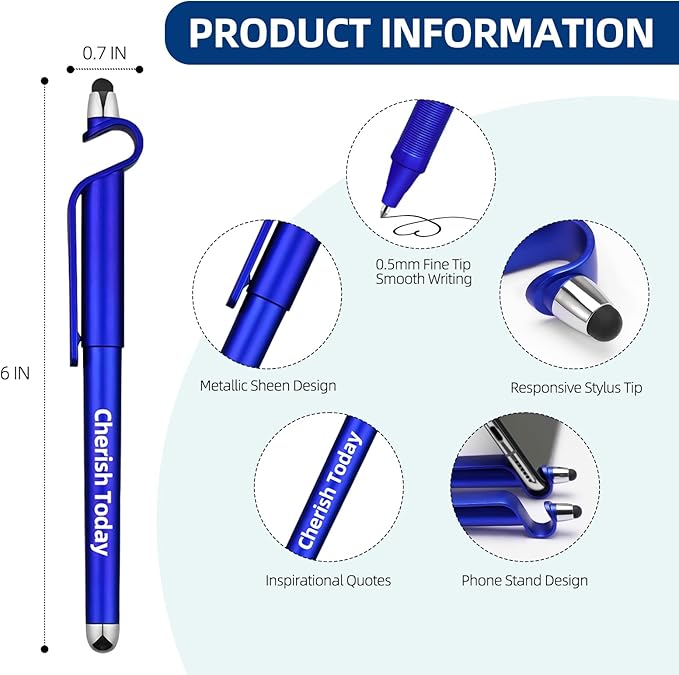 100 Pcs Inspirational Pens Batch, Motivational Ballpoint Pen with Writing Touch Screen And Mobile Phone Stand 3-in-1, Black Ink Office Encouraging Quotes, Office School Supplies Inspirational Gifts