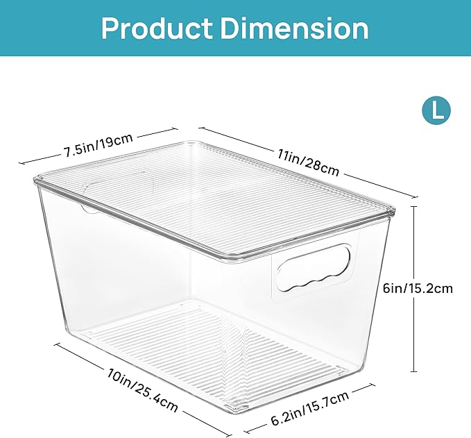 Vtopmart 10 Pack Clear Stackable Storage Bins with Lids, Large Plastic Containers with Handle for Pantry Organizer and Storage,Perfect for Kitchen,Fridge,Cabinet, Closet,Bathroom Organization