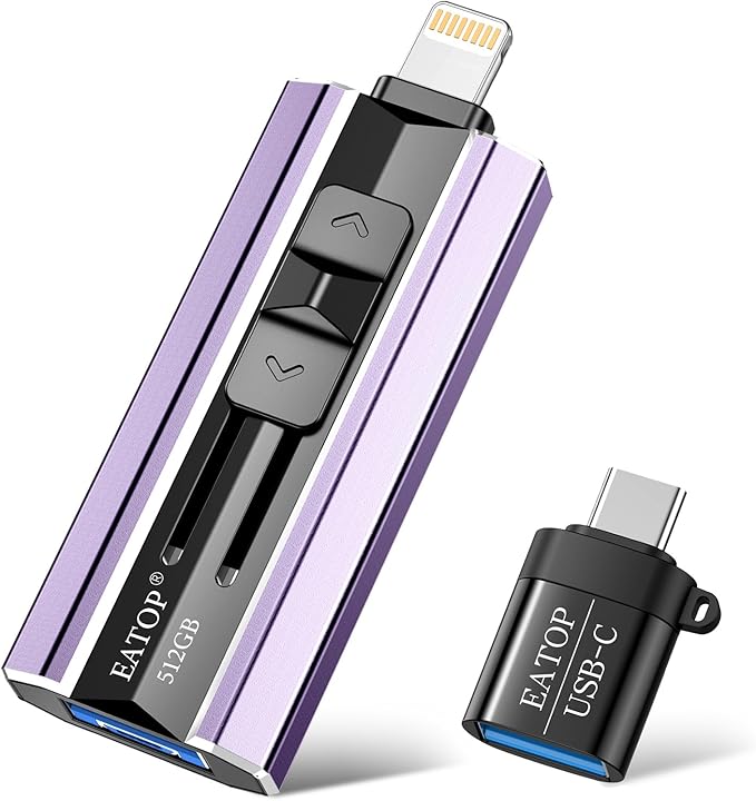 512GB Flash Drive Intended for Phone Tablet Androidphone and Computers, 4 in 1 Photo Stick for Phone Memory Storage Easily Backup Photos Videos, Plug and Play, No App Required (Light Purple)