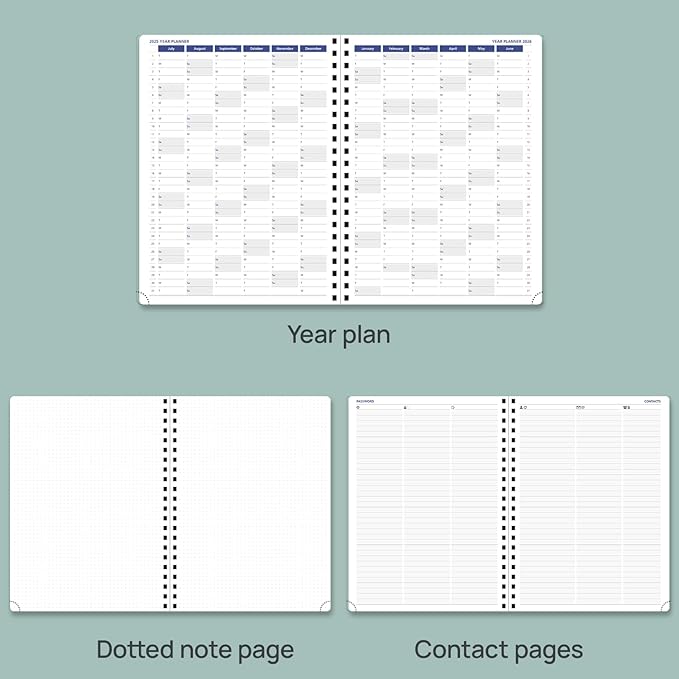 POPRUN 2025-2026 Monthly Planner Spiral Bound, 8.5'' x 11.25'' Academic Calendar (July 2025-July 2026) Appointment Book with Stair Tabs, Leather Cover, 4 Pages per Month with Notes - Cornflower