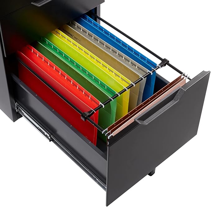 Amazon Basics 3 Drawer Mobile File Cabinet With Lock, Black, 20.71" D x 15.51" W x 24.29" H