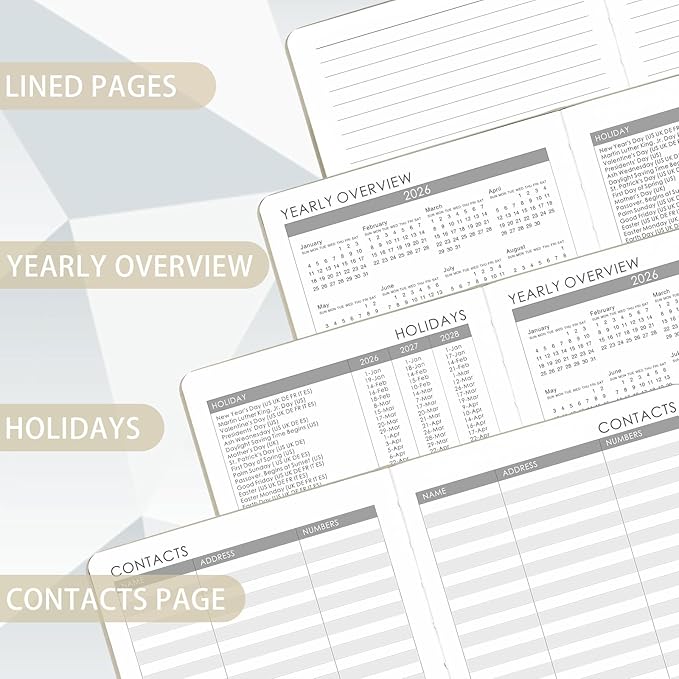2026 Planner - Planner 2026, 2026 Weekly Monthly Planner, Jan.2026 - Dec.2026, 5.7'' x 8.4'', Thick Paper, Leather Cover, Pen Holder, Back Pocket, Bookmarks, Perfect Daily Organizer - Off-white