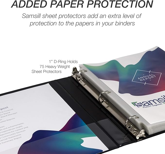 Samsill Durable 1 inch 3 Ring Binder, Made in USA, D Ring Binder, FSC 100% Recycled Chipboard, Black, 4 Pack