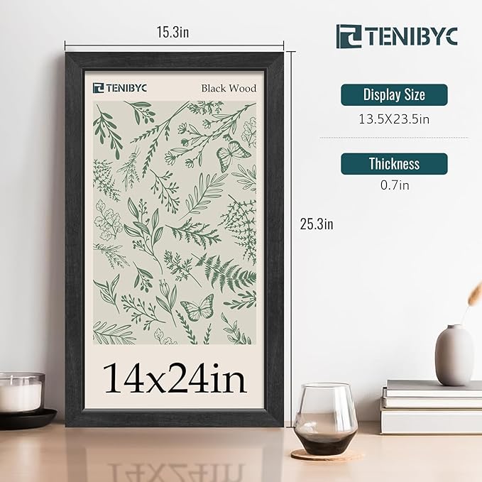 14x24 Picture Frame 4 Pack - Black Solid Wood Poster Photo Frame - Woodgrain Series - Room, Office, Gallery, Studio Display - Wall Hanging