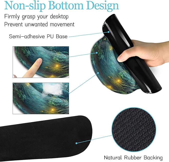 Ergonomic Mouse Pad Set Large Desk Matt for Desktop, Gaming Mouse Pad Wrist Rest Keyboard Mat Cup Coaster Set Cute Office Desk Decor Accessories for Women, Firefly Forest
