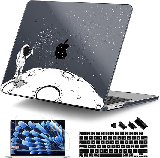 DONGKE Compatible with M4 MacBook Air 15 inch Case 2025 2024 2023 A3241 A3114 A2941 M3 M2 Liquid Retina Display Touch ID, Plastic Hard Case & Keyboard Skin & Screen Protector - Astronaut