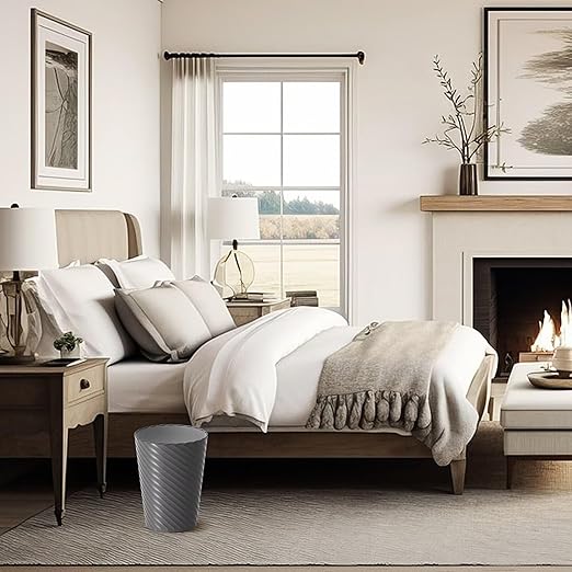 Bathroom Trash Can, 3 Pack 1.8 Gallons Small Trash Can with Trash Bags, Bathroom Garbage Can, Plastic Trash Bin, Round Waste Basket for Bath，Bedroom, Office, Kitchen, Room, Compact Space (Grey)