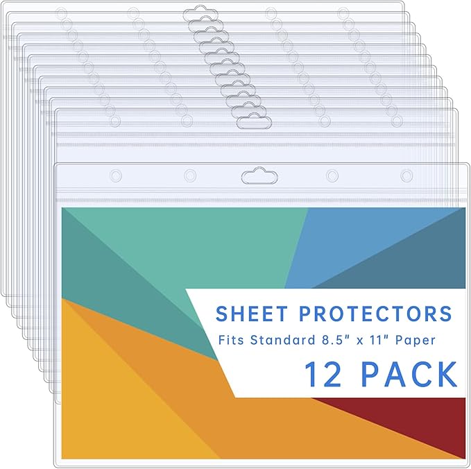 12PCS Hard Sheet Protectors 8.5 x 11 Waterproof Resealable Zip Page Protectors Clear Hard Plastic Sleeves for Photos Birth Certificate, Heavy Duty Document Holder Wall Sign Holder, Horizontal