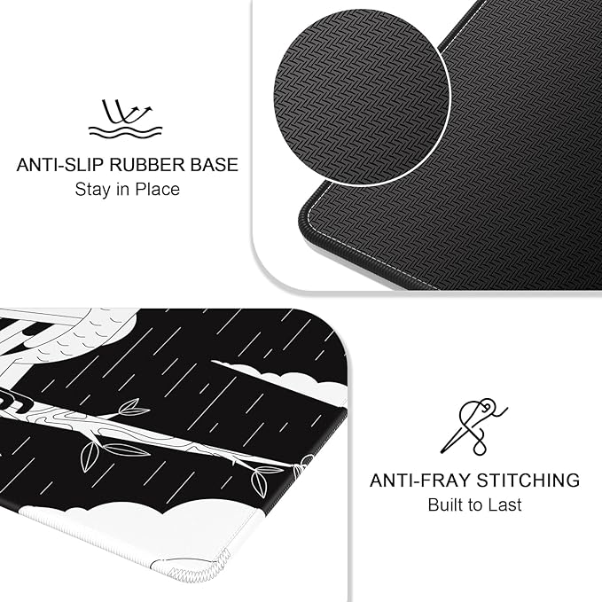 Auhoahsil Mouse Pad, 12 x 10 in Owl Theme Computer Mouse Pad for Desk, Premium-Textured Non-Slip Rubber Stitched Edges Waterproof Square Mouse Mat for Gaming Work Wireless Mice, Simple Black White