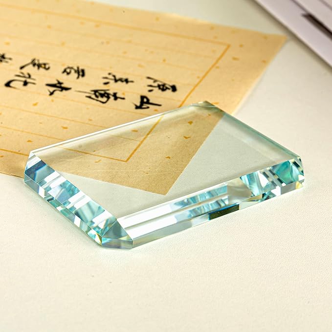 Set of 2 Rectangular Glass Paperweight Blocks - Clear Glass Paper Weights - Glass Block Decor Tiles for Office, Home Crafts, Projects, Ornaments (A)