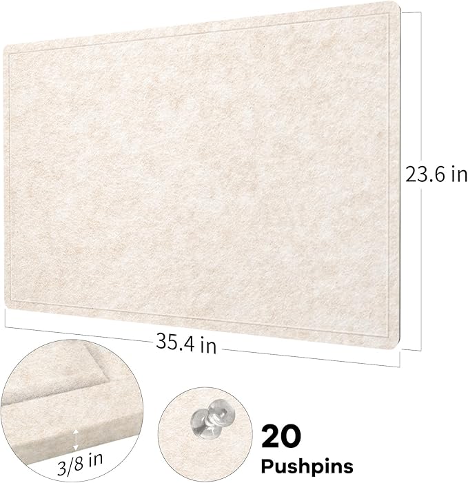 Bulletin Board, 36 x 24 inches Felt Board - Decorative Pin Board, Cork Board Alternative for Wall, 3' x 2' Foldable Picture Board Self-Adhesive Vision Board Prayer Board with 20 Pushpins - Oatmeal
