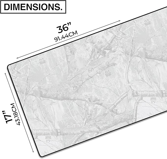 MPCO. Real Tree Large Gaming Desk Pad - 36" x 17" Duraglyde Fabric Edge Snow White – Without Logo Desk Mats - Non-Slip, Washable, Smooth Glide for Precision Gaming & Work