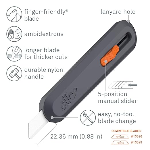 Slice 10550 5 Position Manual Locking Blade Safe Ceramic Blade Utility Knife (1 Pack), Orange