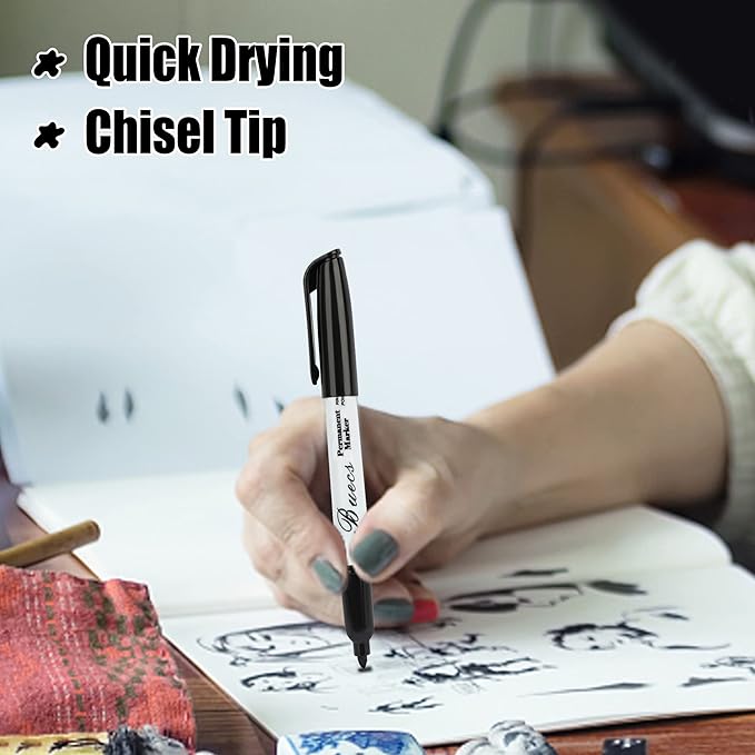 Permanent Markers, 80 Count Black Permanent Markers, Fine Point, Waterproof & Smear Proof Markers, Quick Drying, Office Supplies for School, Office, Home